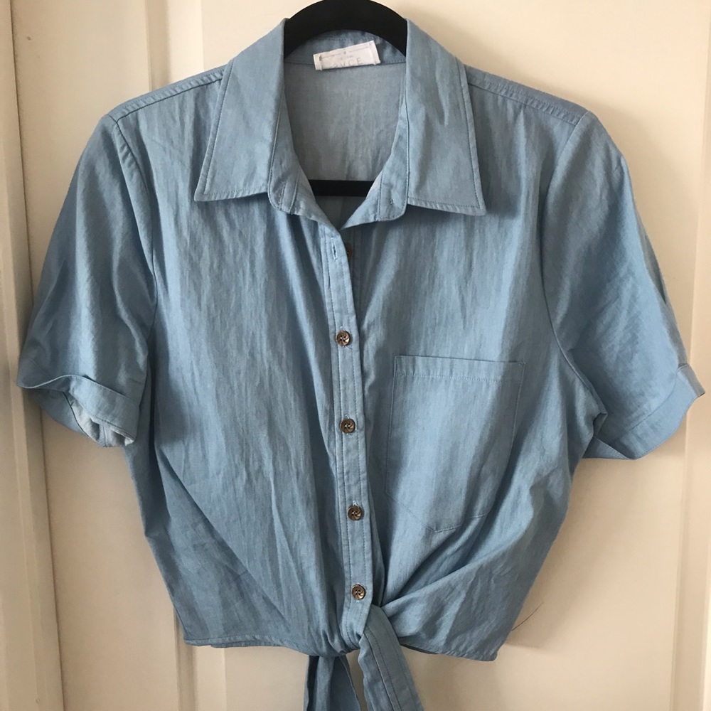 Sage the Label Tie-front top